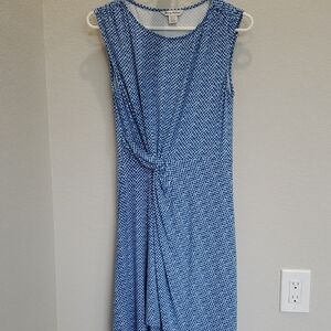 Tommy Bahama Blue and White Ruched Sheath Dress